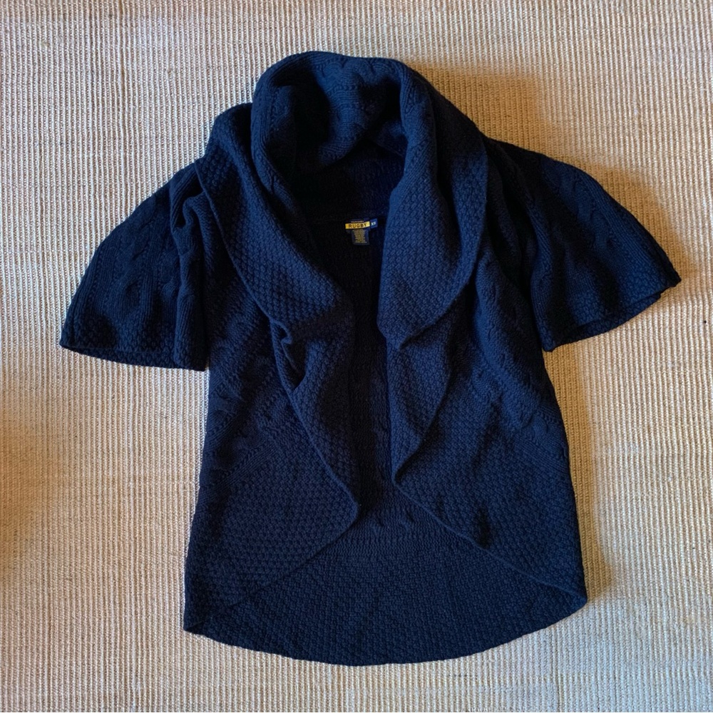 Ralph Lauren Rugby Wool & Angora Cable Knit Cardigan Shawl Sweater, XS, Black